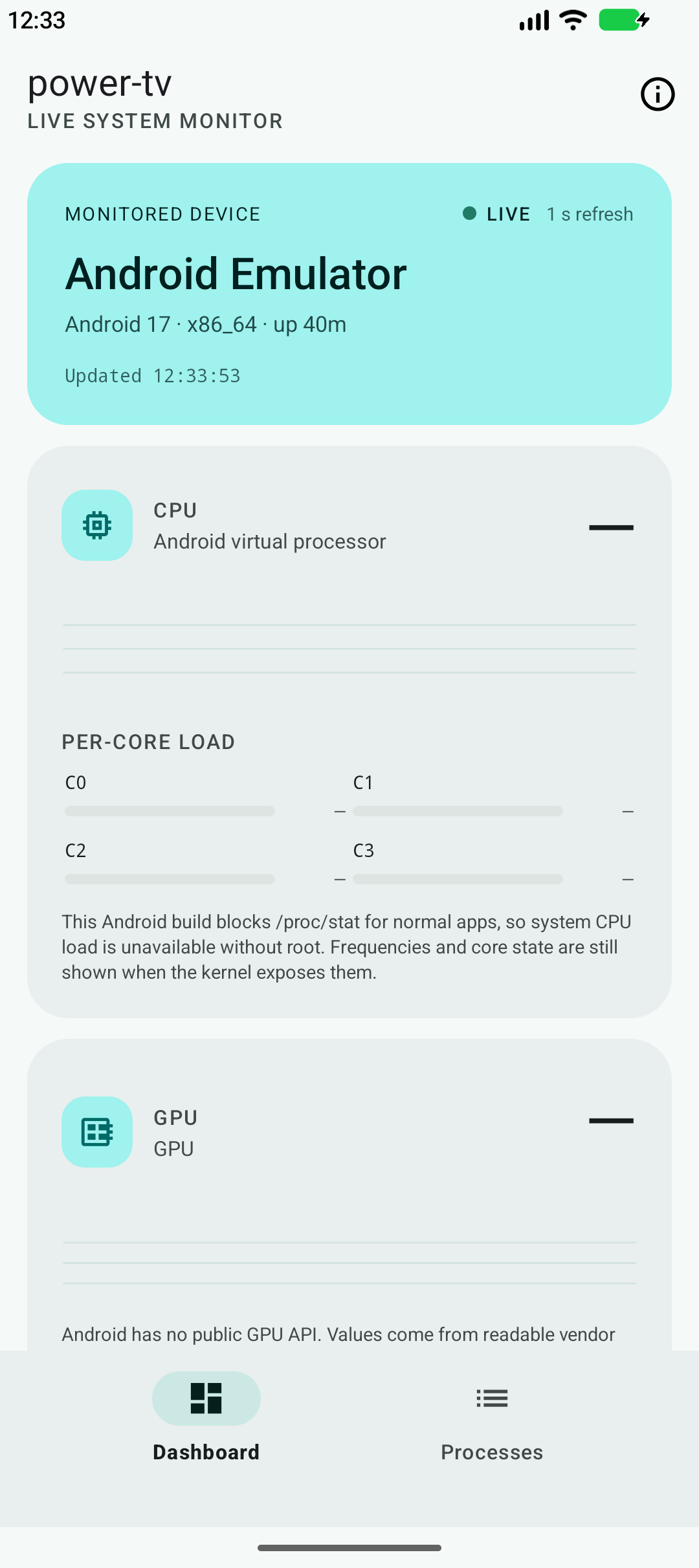 power-tv dashboard in light theme