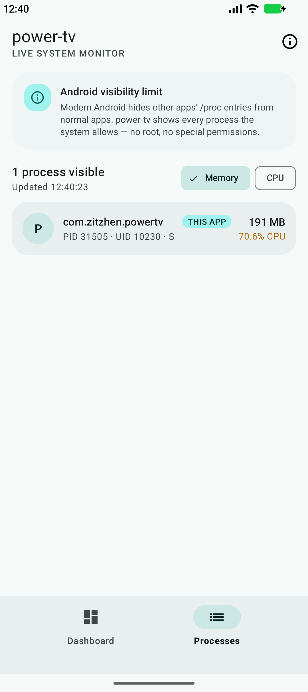 Process list in light theme